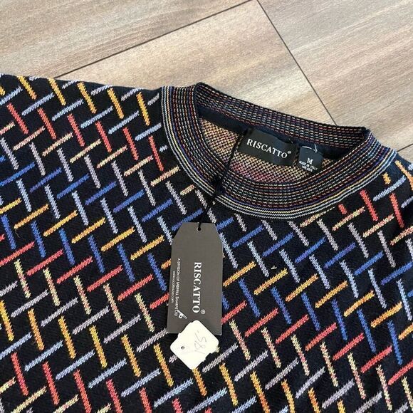 Riscatto Multi-Colored‎ Pattern Casual Crewneck Sweater Men Medium- NWT - Picture 2 of 5